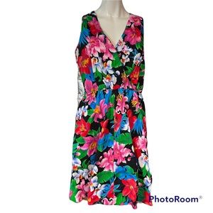 Vintage 90s Tropical Floral Dress size 14 Multicolor Sleeveless